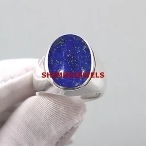 Natural Lapislázuli Piedra Preciosa Con 925 de Ley Anillo Plata para Hombres # - Imagen 1 de 5