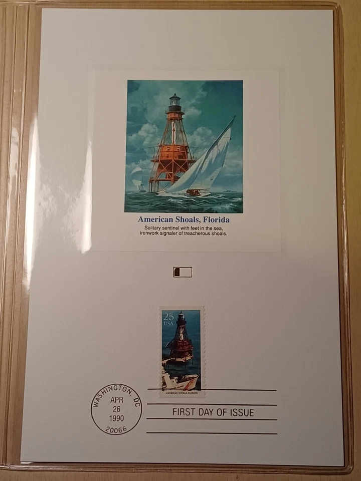 American Shoals, FL - First Day Issue Proofcard FDC 25c Lighthouses 1990 - Image 1 of 4