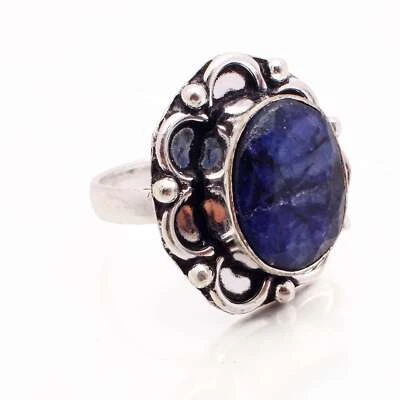 Zaffiro Gemma Placcato Argento Handmade Gioielli Regalo Misura Anello US 5.75 - Immagine 1 di 3