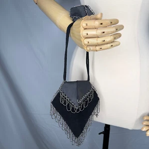 Antique 1910s Beaded Leather Purse with Drawstring Steel Cut Beads Fab Condition - Picture 1 of 9