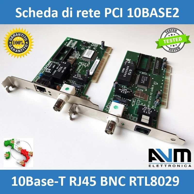 Scheda di rete PCI 10BASE2 10BaseT RJ45 BNC RG58 Realtek RTL8029 Winbond W89C940 - Immagine 1 di 1