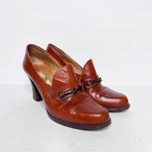 Vintage 1960’s Leather Cognac Horse Bit Heels Size 6 Women’s - Bild 1 von 7