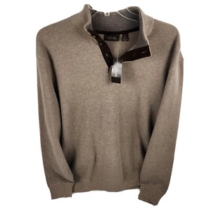 Tasso Elba Mens Warm Heavy Sweater Mocha Sz XL, 1/4 Button Cotton Knit Pullover - Picture 1 of 14