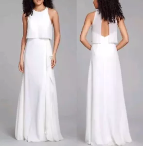 Hayley Paige Chiffon Bridal Formal Gown 5850 Ivory 12 NWT - Picture 1 of 16