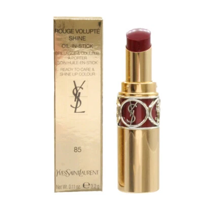 YVES SAINT LAURENT YSL Burgundy Lipstick Rouge Volupte Shine Oil-In-Stick 85 Burgundy Love Stick