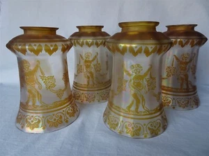 4 Antique Steuben Iridescent Gold Aurene Over Verre De Soie Glass Shades Cherubs - Picture 1 of 8