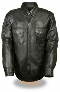 Mens Motorcycle Casual Light Weight Full sleeve Leather Shirt with Snap buttons  - Picture 1 of 3