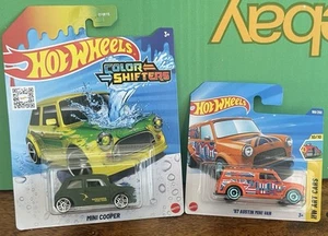 Hot Wheels x 2 ‘67 Austin Mini Van Orange & Mini Cooper Colour Shifter Lot - Picture 1 of 3