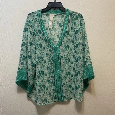 Top túnica Chico's talla XL Congo floral verde lentejuelas cuentas tropical Foto 1 de 4