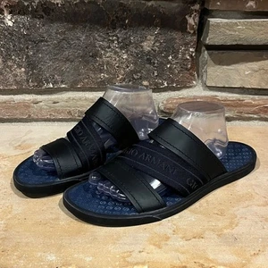Giorgio Armani schwarze Leder und Nylon Pantoletten Sandalen - Bild 1 von 9
