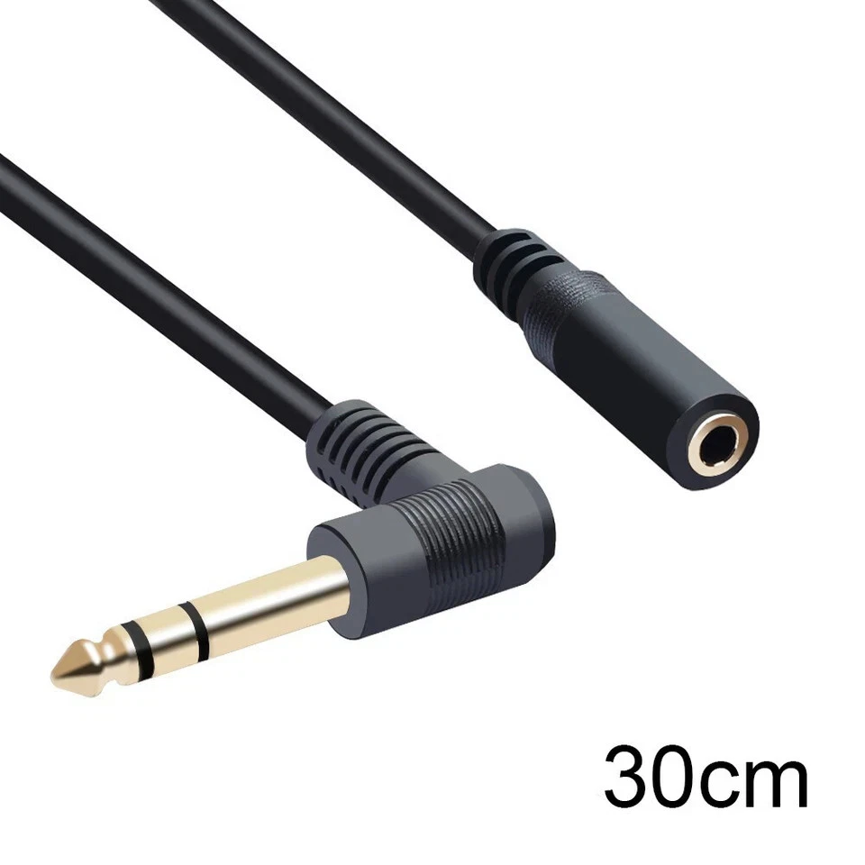 6.35mm 1/4" Male to 3.5mm 1/8" Female Right Angle Male Stereo Jack Adapter Cable - Image 1 of 4
