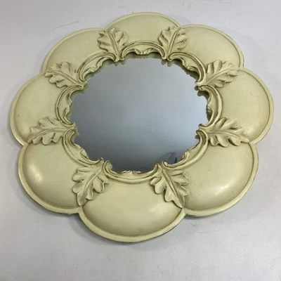 Vintage Ornate Wall Mirror French Country Accent Shabby Cottage Resin 14" Dia - Image 1 of 4