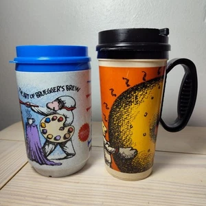 Vtg Brueggers Bagels Travel Cup Lot Of 2 With Lids Plastic 90s Y2K - Picture 1 of 9