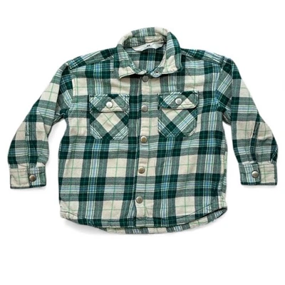 H&M Toddler 100% Cotton Flannel Shirt in Green and White size 4T - Image 1 of 4