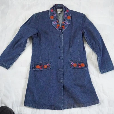 Chaqueta Blazer Coldwater Creek Denim Floral Bordada Para Mujer 6 Elvis Teacher Foto 1 de 4