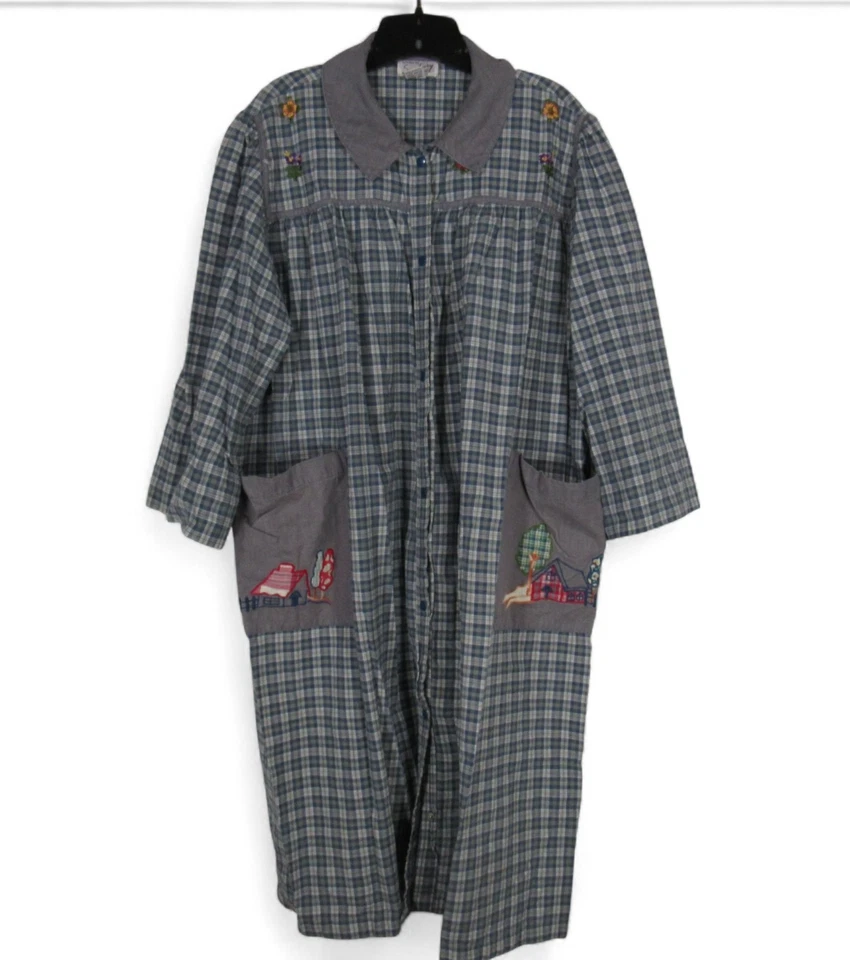 VESTIDO DE COLECCIÓN SAYBURY Gris TWILL ESTAMPADO A CUADROS Detalle Bordado BATA/CASA TALLA L Foto 1 de 4