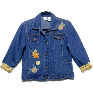 Bleu Bayou Jean Jacket Girls Size Small With Embroidered Flowers - Picture 1 of 7