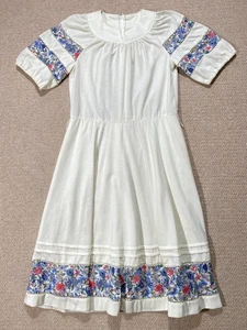 Vintage 70s Dress Womens Size 10 UK Cream Floral Prairie Hippy 1970s - Picture 1 of 14