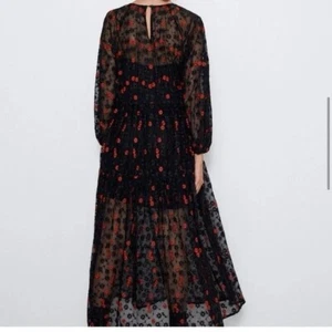 Sz M New ZARA Black Red Lace Dress - Picture 1 of 12