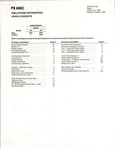1986 AMC EAGLE RETAIL 3 PG PRICE LIST - SEDAN WAGON LIMITED 4WD - Picture 1 of 3