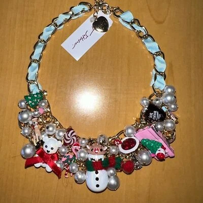 Betsey Johnson Estrás Muñeco de Nieve Papá Noel Rosa Coche Navidad Collar Foto 1 de 4
