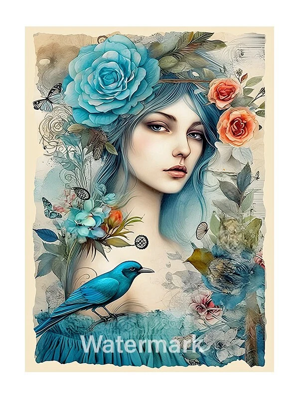 Bloque de edredón de tela de algodón con flores de pájaro azul de hadas acolchado, costura artesanal (22A Foto 1 de 1