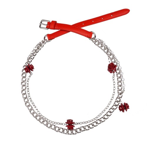 Dolce & Gabbana Roses Rose Leather Chain Belt Dress Silver  display picture 3