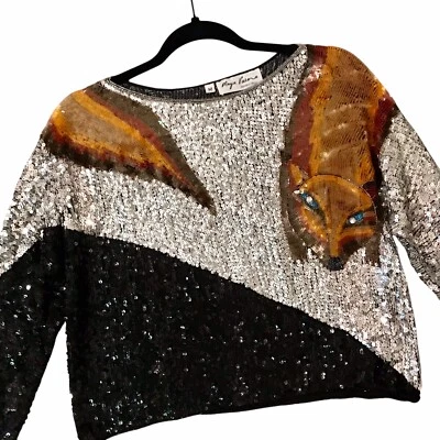 De Colección Maya Varma Beverly Hills Lentejuelas Top Estola de Zorro Estrás RARO Para Mujer Talla M” Foto 1 de 4