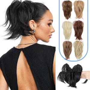 Short Layered Ponytail Clip In Real As Human Claw On Pony Tail Hair Extension US - Picture 1 of 31