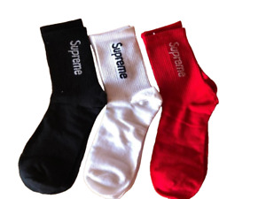 Authentic Supreme White Red Black Crew Socks (3 Pair) Brand New