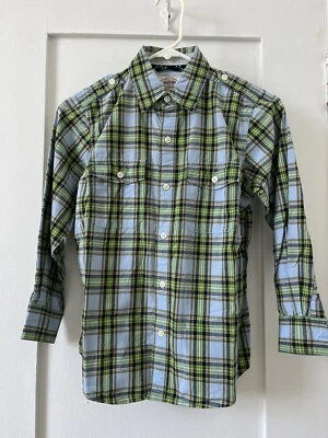 GAP Kids Boys Plaid Long Sleeve Shirt Size M Cotton Blue Green Academy - Image 1 of 3
