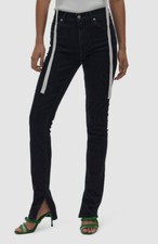 $295 Helmut Lang Women's Black Skinny Slit Hem Jeans Pants Size 28