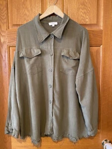 M62 Umgee Verde Oliva Mezcla de Lino Botón Frontal Camisa Chaqueta Mujer 1X - Imagen 1 de 4