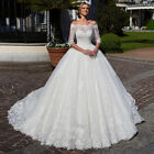 Applique Ball Wedding Dresses Sexy Lace Half Sleeves Chapel Train Bridal Gowns