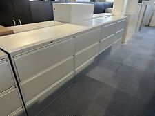 6 DR Lateral Credenza in Gray Metal Finish W/ White Laminate Top / 6' x 19" x 40