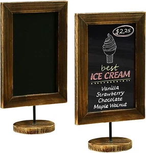 MyGift Set of 2 Burnt Wood Framed 12 Inch Chalkboard Countertop Message Sign - Picture 1 of 4