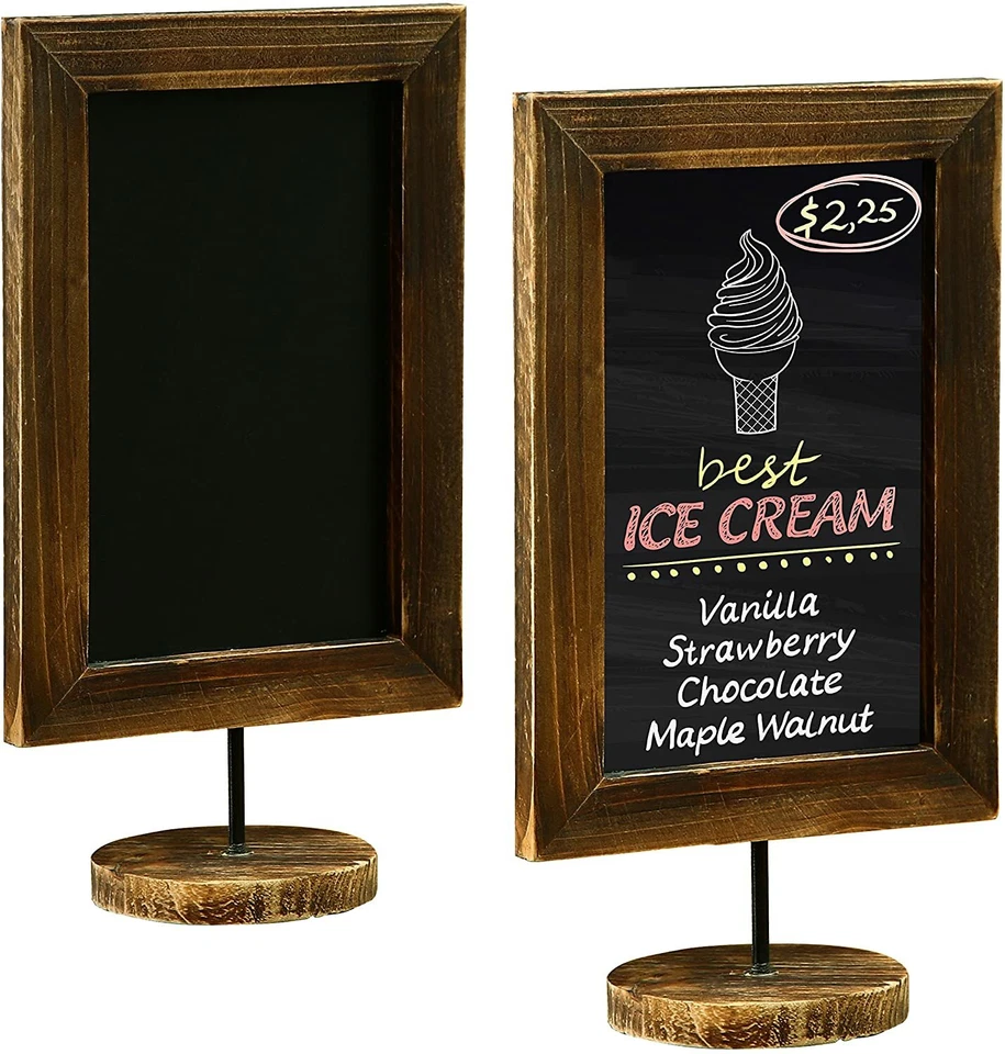 MyGift Set of 2 Burnt Wood Framed 12 Inch Chalkboard Countertop Message Sign - Image 1 of 4