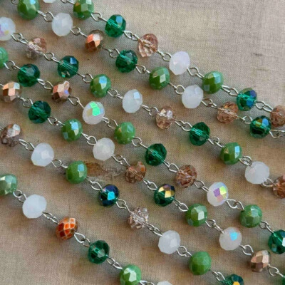 Cadena Eyepin de plata rosario con cuentas de cristal marrón verde selva tropical 8 mm 2 pies por paquete Foto 1 de 2