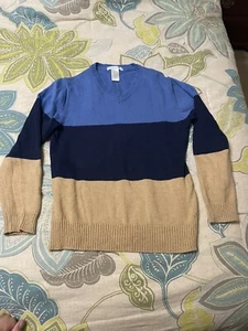 boys janie and jack 7 Blue Knit stripe sweater v neck - Picture 1 of 4