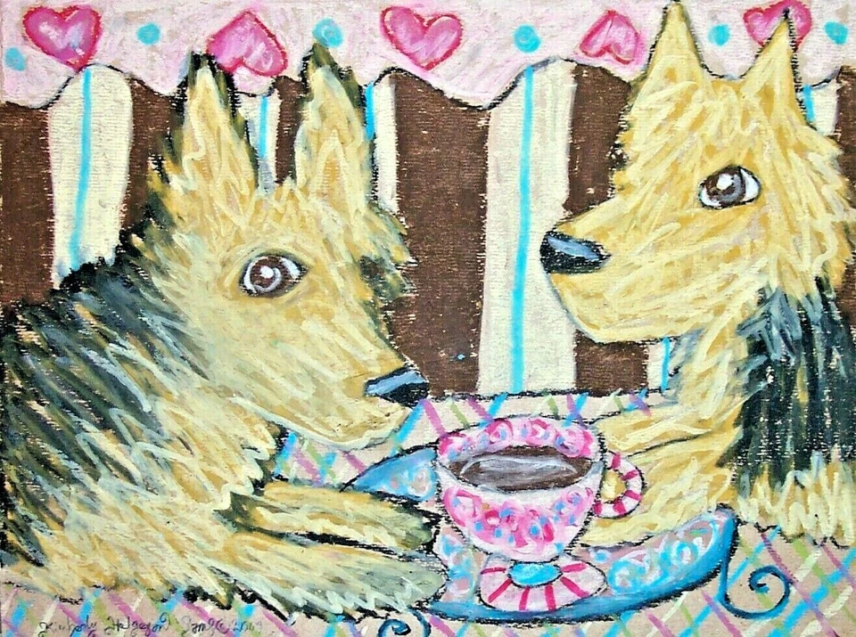 Tarjeta de arte para perros Australian Terrier beber café coleccionable ACEO PRINT 2,5 X 3,5 Foto 1 de 1