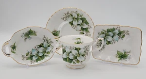 Vintage Royal Albert Trillium White Teacup, Saucer & 2 sweet meat dish set - Picture 1 of 15