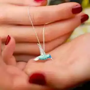 Beautiful Blue Hummingbird Pendant Necklace Silver Toned Women Fashion Jewelry - Picture 1 of 3