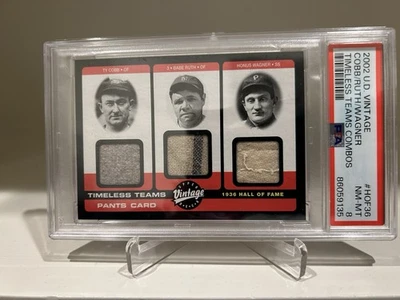 BABE RUTH TY COBB JUEGO USADO CAMISETA MATERIAL RELIQUIA MUESTRA RECUERDOS PSA 8 Foto 1 de 4