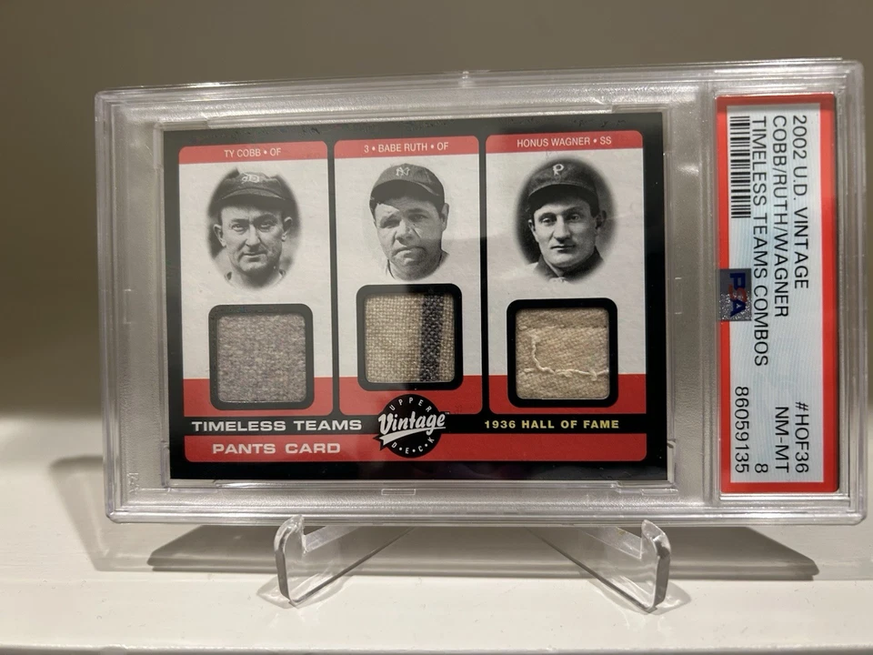 BABE RUTH TY COBB JUEGO USADO CAMISETA MATERIAL RELIQUIA MUESTRA RECUERDOS PSA 8 Foto 1 de 4