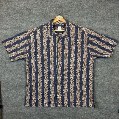 Camisa Hawaiana Vintage Años 90 Antigua Azul Marino Para Hombre Talla XL Cuello Lazo Lino Floral Foto 1 de 4