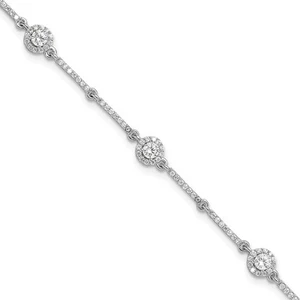Sterling Silver Rhodium-plated Cubic Zirconia Link Bracelet 7" w/1in ext. 3.66gm - Picture 1 of 6