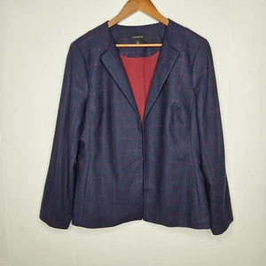 Talbots Womens Wool Blend Blue Red Plaid Blazer Size 16 Preppy Mature Business - Picture 1 of 9