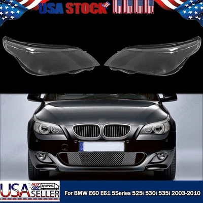 Pair Front Headlight Headlamp Lens Covers For BMW E60 E61 5Series 525i 2003-2010 Foto 1 de 4