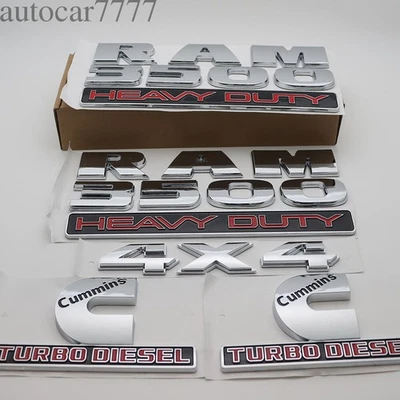 5 PIEZAS Insignias Cromo Rojo Emblema Para RAM 3500 HEAVY DUTY 4X4 Cummins Turbo Diesel Foto 1 de 4