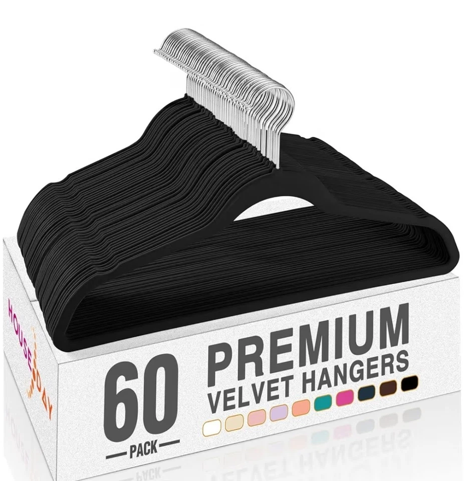 Paquete de 60 perchas de terciopelo negras - perchas de terciopelo de alta resistencia - fieltro antideslizante Foto 1 de 4